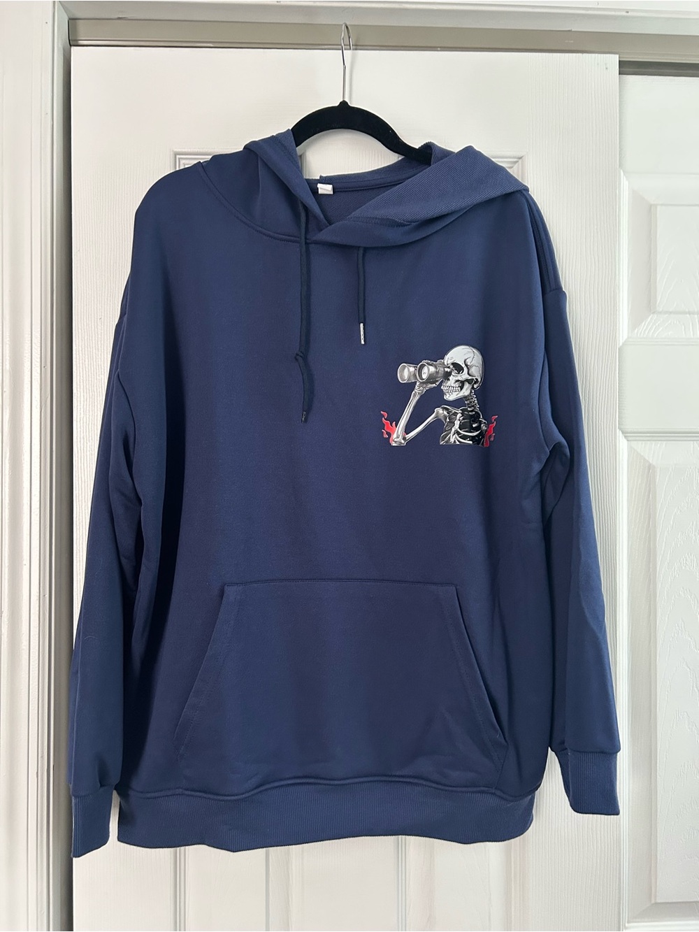 Men's Navy Crewneck Hoodie with Skeleton Telescope Graphic